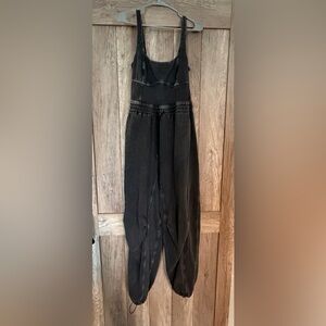 FP Movement by Free People Black Drawstring Romper Jumpsuit